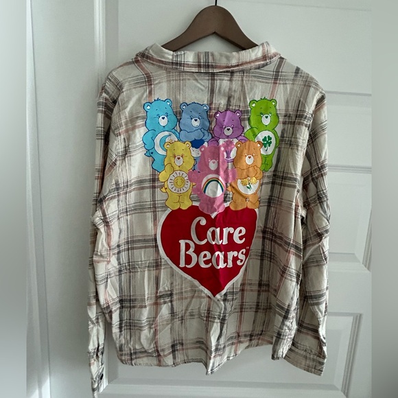 Care Bears Flannel Shirt Cream Black Plaid Size XL - Picture 1 of 12
